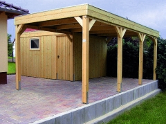 Einzelcarport 7060 Classic als Winkelkonstruktion mit seitlichem Gerteraum